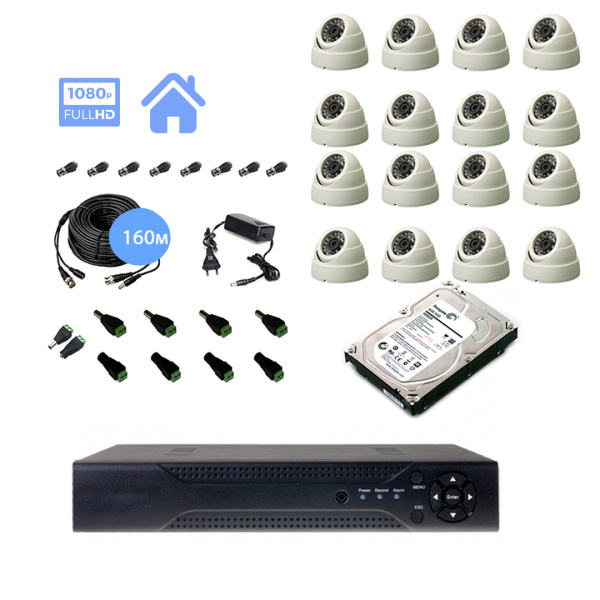 Полный комплект видеонаблюдения на 16 купольные камеры 2mpx (Эконом) Полный комплект видеонаблюдения на 16 купольные камеры 2mpx (Эконом)